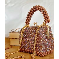 Two Tone Splicing Design Hand-held Women's Bag Handmade Shiny Crystal Bead Bags Premium Texture Party Banquet Clip Clutches