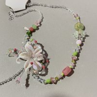 Korean Handmade Bead Flower Necklace Sweet Fairy Aesthetic Jewelry for Girls
