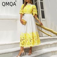 QMQA Fashion Women's Embroidery Flowers 2 Piece Set O Neck Short Sleeve Top High Waist Loose Skirt Sets Female 2025 New QM90