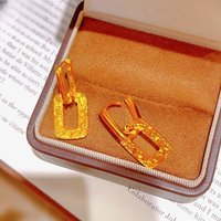 Sweet Ice Crack Square Earrings for Women 24K Gold AU999 Lovely Charming Jewelry Accessory