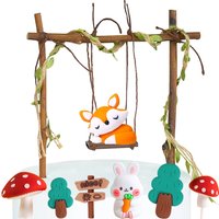 Woodland Cake Decoration Holiday For Animals Bamboo Basket Fox Hedgehog Cupcake Topper Rabbit Figure Doll Kids Birthday Favors
