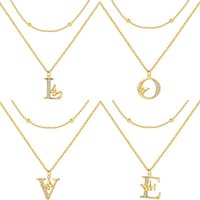 Orstarry 925 Sterling Silver 2pcs/set 18k Gold Lucky A-Z Letter Necklace Pendant Necklace for Women Birthday Gift Trendy Jewelry