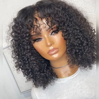 Bob Glueless Wig Short Kinky Curly Wigs With Bangs Pre Cut Lace Closure 2x4 Ready To Wear Go Glueless Wigs Human Hair for Women