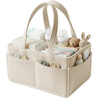 Baby Diaper Caddy Organizer Corduroy Diaper Storage Basket with Handle Foldable Multi-pocket Newborn Portable Mommy Bag