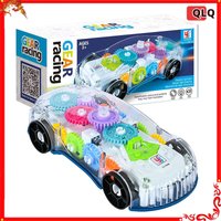 Children's Parent-Child Interactive Transparent Gear Racing Car Universal Walking Lighting Music Electric Toy Model Gift