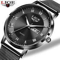 LIGE-Montre Minimaliste Ultra Fine en Acier Inoxydable pour Homme, Accessoire Simple, à Quartz, avec Calendrier, à la Mode