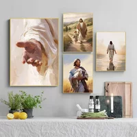 Jesus Christ Walking on Water Hand of God Jesus Portrait Classic Retro Poster Canvas Paintings Wall Art Pictures Home Decor