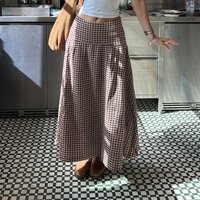 IAMSURE- Preppy Style Plaid Contrast Color Loose A-line Skirts Women Casual Fashion Side Zipper-Fly Long Skirt 2026 Y2K Aestheti