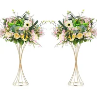 2PCS Gold Color Iron Flower Vases Wedding Flower Stands Arrangement Props Table Centerpiece Flowers Rack Home Decorations