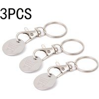 3 Pcs Silver Stainless Steel Trolley Token Keychains, Metal Shopping Coin with Laser Logo for Supermarket Cart
