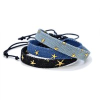 Meetvii New Simple Jeans Denim Braided Bracelets for Women Men Adjustable Woven Star Pattern Webbing Bracelets Jewelry