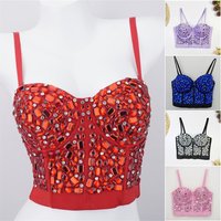 Luxury Mixed Color Acrylic Stone Bustier Bra Women Sexy Crystal Rhinestone Corset Girls Shiny Nightclub Party Camisole Crop Tops
