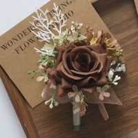 Brown Artifical Rose Silk Flowers Groom Men Boutonniere Boutonniere Hombre Wrist Corsage Marrige Accessories