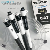 Hot!NEW Cute Teacup Cat Gel Pens 0.5mm Fun Animal Quick Dry Pen Creative Rotating Cat Pocket Pen For School & Office Use
