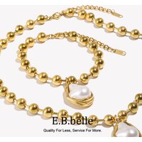 E.B.belle 18K Gold Plated Irregular Pearl Pendant Jewelry Set Stainless Steel Baroque Style Party Women Bracelet Necklace