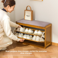 50-70cm long household shoe cabinet, flip bucket bamboo and wood shoe changing stool, long stool, retro shoe wearing stool