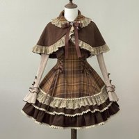 Autumn Winter Lolita Style 3 Piece Set Women Lace Bow Peter Pan Collar Cloak Coat Plaid Mini Dress Korean Fashion Y2k Sweet Suit