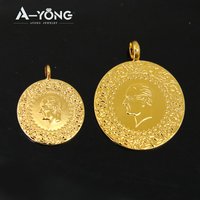 10pcs Gold Plated Coins Pendant 21k Gold Color Turkish Lira Customize Necklace Bracelet Parts Dubai Islamic Vintage Jewelry