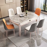 Luxury Modern Extendable Foldable Round Marble Solid Wood Dining Table with Chairs Set 4, 6 Seaters Restaurant Furniture Designs