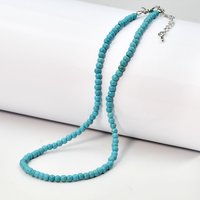 Natural Stone Blue Turquoise Round Beads Women's Necklace Bohemian Fashion Charm Handmade Jewelry Mother's Day Gift
