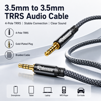 Riksoin 3.5mm Male to Male TRRS AUX Audio Cable Braided 4-Pole Hi-Fi Stereo Cord Shielded Anti-Noise for iPad Samsung Tablet Car