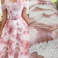 Evening Dress Pink Gradient 3D Ruffle Tulle Prom Gown Off Shoulder Floral Beaded Embroidery A Line Wedding Guest DressCustomized