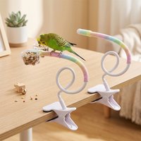 1PC Flexible Parrot Perch Stand Table Clip Bird Training Bracket with Feeding Cups for Budgie Cockatiel Claw Grinding Play Racks