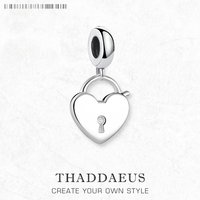 Lockheart Heart Padlock Dangle Charm Pendant Romantic Sterling Silver 925 Fashion Jewelry Women Love Valentine Day Gift