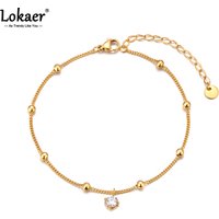 Lokaer Stainless Steel 18K Gold Plated Stylish Anklet for Women Exquisite Cubic Zirconia Chain Waterproof Summer Jewelry A24013