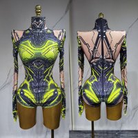 European and American sexy wormhole perspective triangle jumpsuit, singer's commercial performance, dazzling performance outfit,