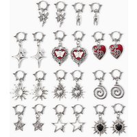 PESENAR Gothic Red Black Heart Star Earrings, Punk Silver Stud & Hoop Earrings, 12 Styles