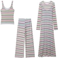 Striped Top, Striped Pants, Dress, Three-piece Set