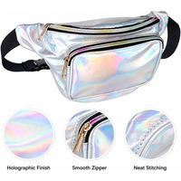 Holographic Fanny Pack for Women Shiny Waist Bag with 2 Zipper Pockets Adjustable Strap Fashion Crossbody Chest Bag for Travel F