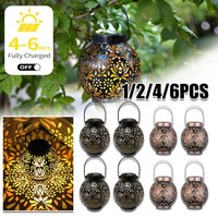 1-6PCS Moroccan Solar Lanterns Outdoor Waterproof Metal Hanging LED Lights for Patio Lawn Garden Porch Tabletop