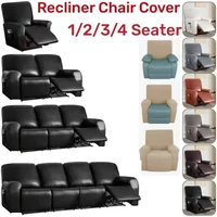1/2/3 Seat Waterproof Recliner Sofa Cover PU Leather Armchair Cover Solid Color Elastic Relax Single Sofa Slipcovers Home Hotel