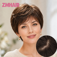 100% Premium Silk Base Pixie Cut Human Hair Wig Realistic Hairline Natural 4#Brown Short Real Hair Wigs Comfortable Glueless Cap