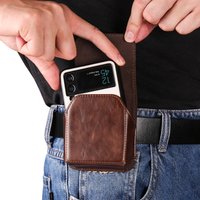 Leather Belt Clip Case Waist Bag For Samsung Galaxy Z Flip7 Flip6 7 6 5 4 3 5G,Moto Razr 60 50,Oppo Find N3 Flip Holster Pouch