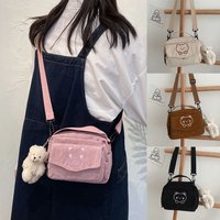 Women Satchel Cartoon Bear Print Shoulder Bags Handbags Student Totes Messenger Bag Corduroy Women's Handbags