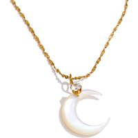 Yhpup Waterproof Shell Zircon Moon Chic Necklace Pendant Stylish Unique PVD Plated Charm Delicate Korean Jewelry Wholesale