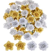 10pcs Gold Silver Artificial Rose Silk Flowers Heads 6cm Rose Flower DIY Bouquet Wreath Craft Scrapbooking Wedding Party Decor