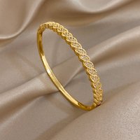 Freetry Vintage Rhinestone Gold Plated Spring Bangle Bracelet for Women Stylish Simple Geometric Cuff Bracelet Lady Jewelry Gift