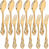12Pcs Mini Fork Spoon Set Fruit Cake Snack 304 Stainless Steel Tea Fruit Fork Set Dessert Fork Gold Small Salad Fork Dinnerware