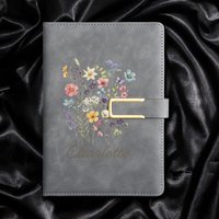 Customizable Faux Leather Notebook with Custom Name - Floral Monogram Hardcover Journal, A5 Size Textured Cover Diary