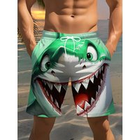 Huge Cartoon Style Shark Print Beach Short For Men Hip Hop Personality Sea Casual Daily Funny Drawstring Board Shorts Summer