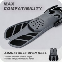 Snorkel Fins Adjustable Buckles Swim Flipper Short Silicone Scuba Diving Shoes Open Heel Travel Long Floating Surfing Size Adult