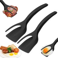 2 in 1 Grip Flip Spatula Tongs Nylon Non-Stick Egg Flipper Pancake Fish French Toast Omelet Maker Kitchen Tool