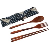 Durable Natural Wooden Cutlery Set 3PCS Portable Fork Knife Spoon Chopsticks Easy to Clean for Home Dinner Travel Daily Use