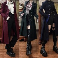 2026 Bat Wing Trench Coat Long Coat British Retro Dark Goth Handsome Knight Lolita Coat Women Red Ribbon Shirt Ribbon Removable