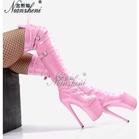 Pink 8 inch High Heels Pole Dance Shoes Stripper Platform Buckle Exotic Combat 20cm Over the Knee Boots Real Photos Gladiator