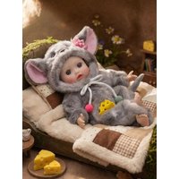 Cloveray 15inch Soft Cloth Body Reborn Doll Fluffy Mouse Animal Onesie Realistic Baby Doll Complete Outfit Collectible Gift